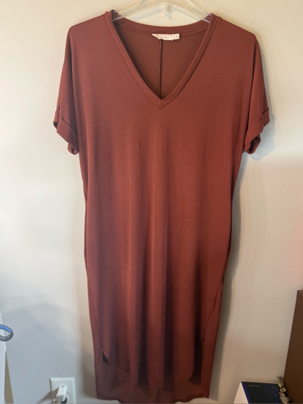 Lush Rust Oversized V-Neck Shirt Dress